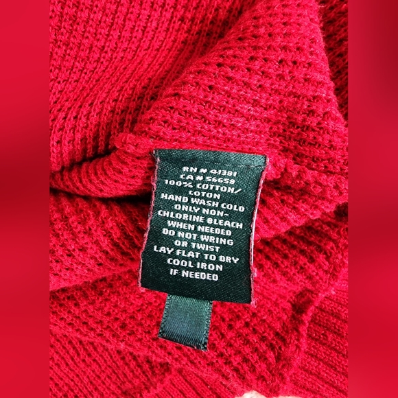 Ralph Lauren LAUREN Black label Womens Size LARGE Waffle Knit Red Cowl Neck Knit - Picture 6 of 13
